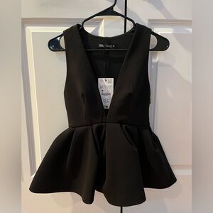 Black peplum Zara top, size extra small, new with tags